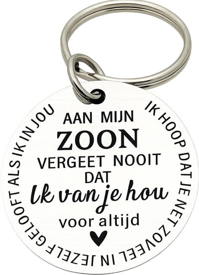 Sleutelhanger “Aan mijn zoon vergeet nooit dat ik van je hou” – 304 RVS – Rond Design met Hartje – Inspirerend Cadeau voor Mannen – Verjaardag & Kerst – 3 cm – Tijdloos & Duurzaam