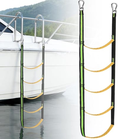 Bootladder met treden - Touwladder inklapbaar - Veilig instappen - Duurzaam nylon materiaal - 156 cm lengte - Fluorescerend groen