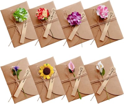 Set van 8 Gedroogde Bloemen Kaarten met Kraft Papier Enveloppen - Retro Wenskaarten voor Moederdag, Verjaardag en Bruiloft