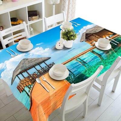 Waterval Tafelkleed Vrolijk Kerstfeest Zeegezicht Patroon Waterdicht Verdikt Rechthoekig En Rond Tafelkleed Voor Bruiloft 40 X 40CM