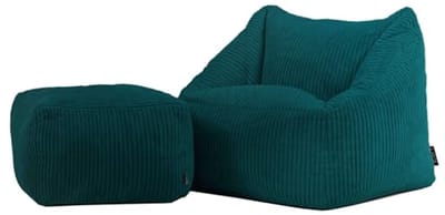 Teal Fluffy Corduroy Children's Bean Bag with Stool - Comfortable Chair for Playroom and Bedroom
