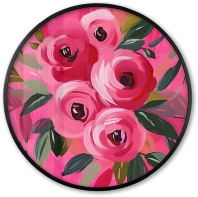 Poster in lijst Rond - Fotolijst 60x60 cm - Posters - Bloemen - Verf - Roze - Ronde posterlijst zwart - Decoratie - Wanddecoratie woonkamer - Muurdecoratie slaapkamer