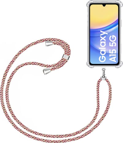 Telefoonkoord + Hoesje Geschikt voor Samsung Galaxy A15 - Lengte Verstelbaar - Telefoonketting - Shock Proof Case - Meerkleurig