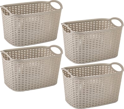 Plasticforte opbergmand/kastmandje - 4x - 6,4 liter - beige - kunststof - 19 x 29 x 18 cm