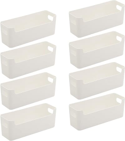 SnelShoppen - Opbergmanden Set van 8 - U-vormige Organisatiemanden voor Planken, Keuken en Cosmetica - Wit, 25,5 x 8,5 cm - Perfect voor Sokken, Onder