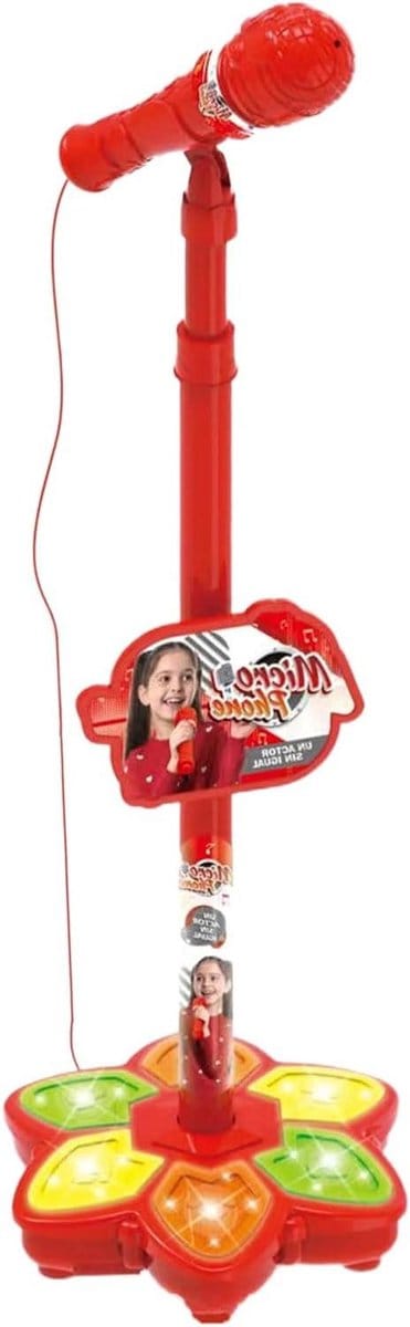 Kinder Microfoon - Karaoke Speelgoed - Zingen en Optreden - Met LED Lichtshow - Verstelbare Standaard - Rood