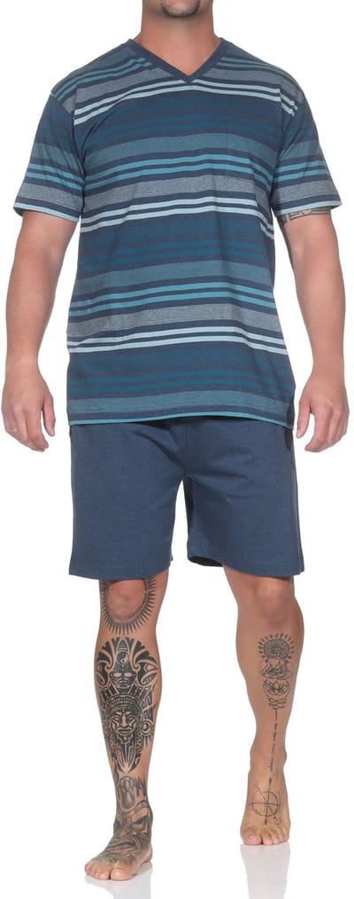 Normann Heren Pyjama Shorty met korte mouwen in nobel streepdesign - ook in overmaten