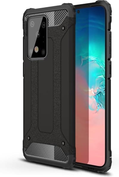 Telefoonhoesje geschikt voor Samsung galaxy S20 Ultra silicone TPU hybride zwart hoesje case