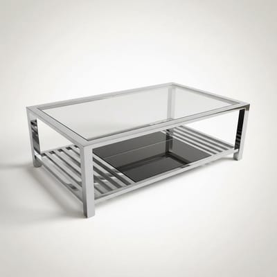MBC Living - salontafel Estrel - 120x60x45cm - roestvrijstalen frame - helder glas en smoke glas - design
