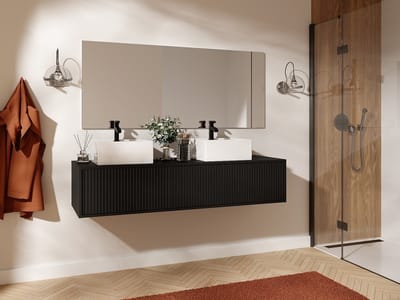 Vente-unique Zwevend ondermeubel met strepen - Zwart - 150 cm - ARNEGA