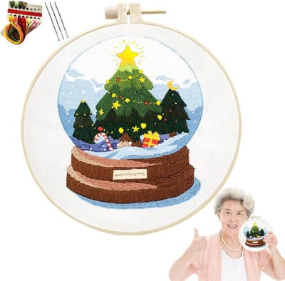 Kerst Borduurpakket - Handwerk Set - Feestelijke Decoratie - Alles Inclusief - 30x30cm Stof - Multicolor