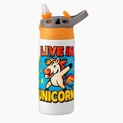 Stijlvolle Art-Deco Gouden Drinkfles – Luxe Drinkfles voor Design Liefhebbers - Waterfles voor kinderen (wit/oranje)
