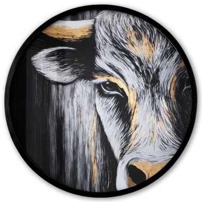 Poster in lijst Rond - Fotolijst 40x40 cm - Posters - Stier - Hoorns - Snuit - Goud - Ronde posterlijst zwart - Decoratie - Wanddecoratie woonkamer - Muurdecoratie slaapkamer