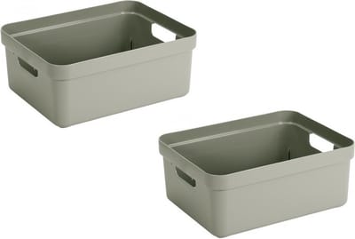 Sunware Opbergbox Sigma - 3x - kunststof - groen - 24 liter - Opbergbakken/opbergers - 45 x 35 x 18 cm