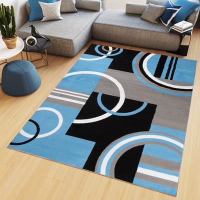 Tapiso Maya Vloerkleed Blauw Woonkamer Laagpolig Tapijt Maat- 80x150