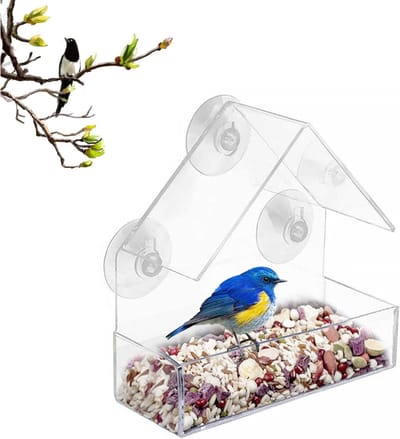 VIN® Raamvoederhuisje - Raamvoederhuisje Voor Vogels – Raamvoederbakje Met Zuignappen – Vogelvoederhuisje – Vogelhuisje Transparant – Vogelhuisjes - 15 x 7 x 16 cm