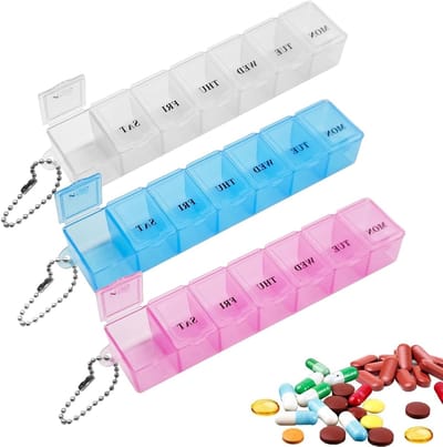 Transparante Pillendoos voor 7 Dagen - 3 Stuks, Draagbare Weekdoos met 7 Compartimenten voor Medicijnen, Vitamines en Cod Liver Oil
