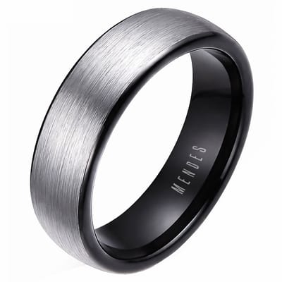 Wolfraam ring geborsteld zilverkleurig met Zwart-21mm