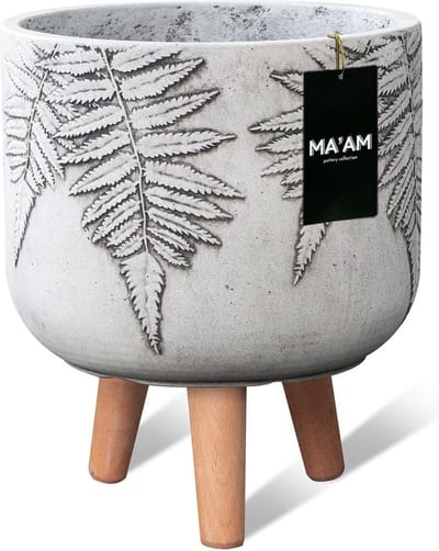 MA'AM Pottery Vio bloempot op poten - D37xH40 - Wit - houten pootjes (FSC) - varen plant - duurzame kwaliteit