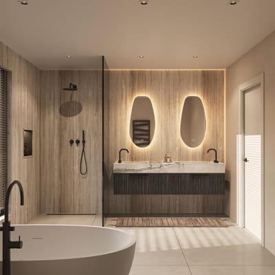 HIPP Design Phantom Organische LED spiegel - 45 x 90 cm - Directe en Indirecte LED - Spiegelverwarming - Kleurenwissel - Touch Dimmer