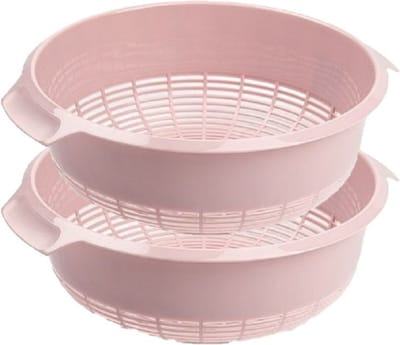 Plasticforte keuken vergiet - 2x stuks - roze - 27 x 10 cm - kunststof - afgieten van groente en pasta