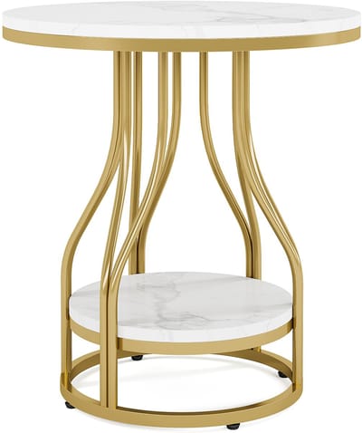 DMG Supply Bijzettafel - Rond - 2 Lagen - 50 x 50 x 59 cm - Wit en Goud - Marmerlook