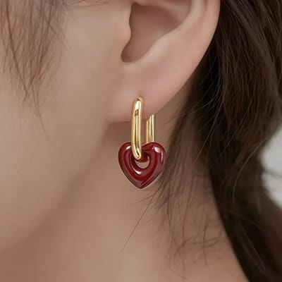 Retro romantische wijnrode hartvormige hanger oorbellen voor vrouwen, perfect voor bruiloften, feestjes, meisjes, als mode-sieraden of kerstcadeau. brown