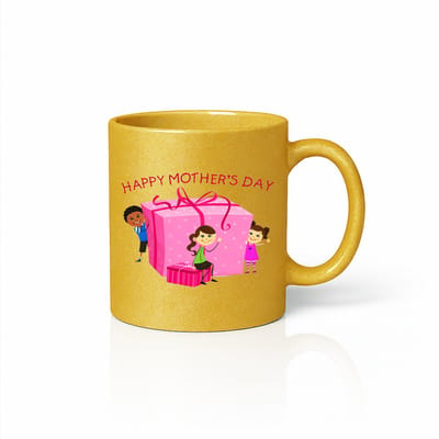 Happy Mother's Day Mok met Kinderen en Cadeau – 330ml Keramische Koffiebeker – Moederdag Cadeau – Goud