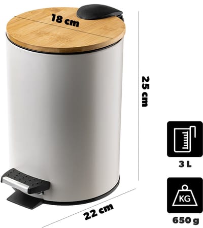 KADAX Badkamerafvalemmer, 3 l cosmetica-emmer in 5 kleuren, kleine pedaalemmer met bamboedeksel, vuilnisemmer voor badkamer en toilet (donkerblauw)