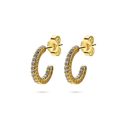 Twice As Nice Oorbellen in 18kt verguld zilver, oorring met zirkonia steentjes