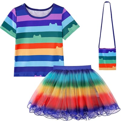 Gabby Poppenhuis Cartoon Kinderen Zwart-Wit Streep T-shirt+Rok+Tas Sets Kinderen Carnaval Gabby Katten Kostuum Feest Outfits 8J 120(4-5T)&Gabby Dollhouse blue