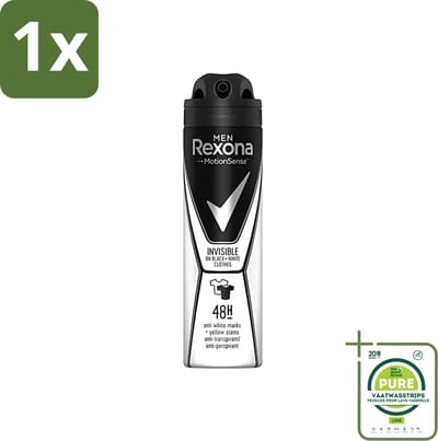 1 x Rexona Men - Deodorant Spray - Motion Sense - Invisible Black & White - Anti-Transpirant & Perspirant - 150ml - Rexona Mannen Deodorant - Anti-transpirant - Witte Strepen - Gele Vlekken - MotionSense