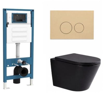 QeramiQ Dely Toiletset - inbouwreservoir Qeramiq Flush - 35mm zitting - kunststof beige bedieningsplaat - ronde knoppen - mat zwart