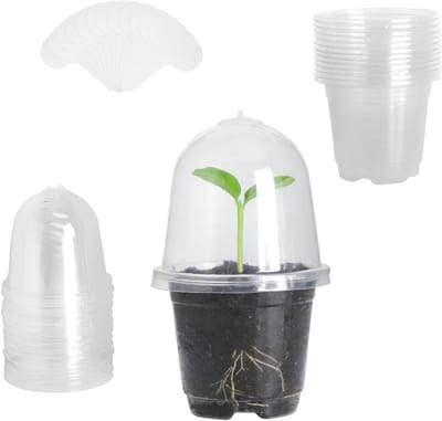 SnelShoppen - 12 Stuks 9 cm Kweekpotten met Vochtkoepel - Transparante Orchideeënpotten - Ronde Kunststof Plantenpotten met Deksel - Kleine Bloempotte