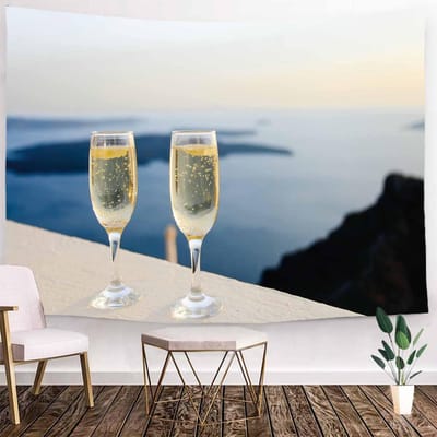 Ulticool Wandkleed 200x150 cm - Zee Champagne Bubbels - voor Binnen - Wandtapijt Wanddoek Poster Backdrop Decoratie Woonkamer Champagnecoupe Cava Bubbels Prosecco Wijnkoeler Stick - Romantische Versiering - Complete Slaapkamer Voor Volwassen