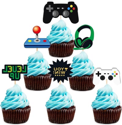 60 Stuks Cupcake Toppers voor Videogames, Game Thema Taartdecoratie voor Jongens, Gamer Verjaardagsfeest Versieringen en Party Favorit Supplies