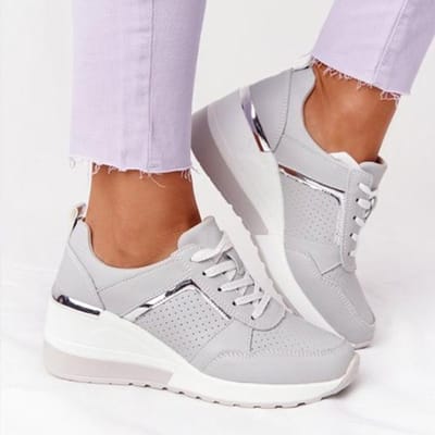Chaussures de mode pour femmes, chaussures vulcanisées, baskets compensées pour femmes, chaussures de sport pour femmes, baskets respirantes à plateforme décontractée pour dames 35 gris