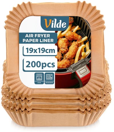 Airfryer Bakje zonder Olie Papier Vierkant 19x19 cm 200 stuks - Vorm voor Luchtfriteuse - Frituurmandje - Bakpapier - Accessoires