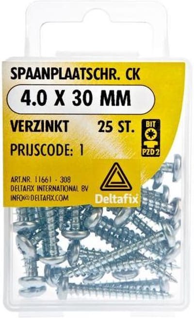 Spaanplaatschroeven Clinderkop Pozidriv Verzinkt 4.0x30mm