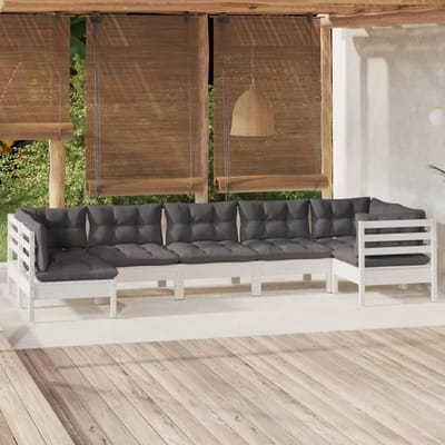 vidaXL - 7-delige - Loungeset - met - kussens - grenenhout - wit