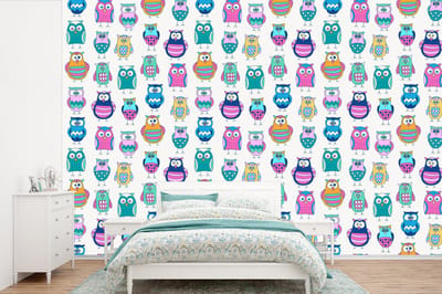 Behang - Fotobehang Regenboog - Uil - Cartoon - Breedte 360 cm x hoogte 240 cm