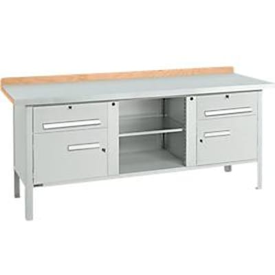 Box-type werkbank Schäfer Shop Select PW 200-0 - beuken multiplex blad - met stalen afdekking - tot 750 kg - B 2000 x D 700 x H 840 mm - lichtgrijs