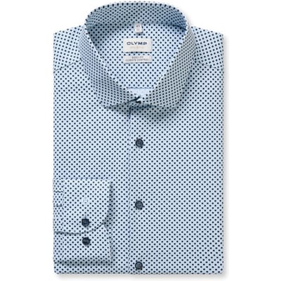 OLYMP 24/7 Level 5 body fit overhemd - dobby - licht- met donkerblauw dessin - Strijkvriendelijk - Boordmaat: 46 (EU maat: XXL)