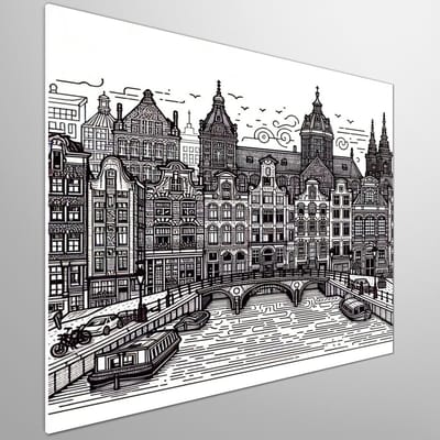 Line art amsterdam schilderij | Amsterdamse lijnen: Een kunstwerk geïnspireerd op de straten van de stad | Kunst - 80x80 centimeter op Dibond | Foto op Dibond