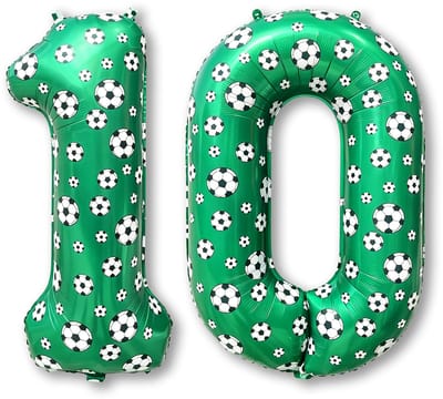LUQ – Folieballon Voetbal 10 Jaar – 86 cm – Groen-Zwart-Wit – Football Party Versiering – Feest Decoratie – Helium Ready