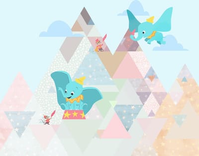 Fotobehang Dumbo - Disney behang - grafische illustratie - Dumbo Flying Elephant - fotowand - 300 x 280 cm