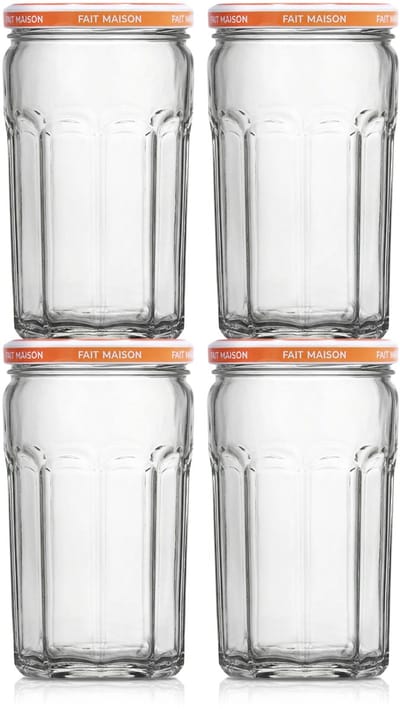 Le Pratique | Grote Jampotten met deksel (4x 650ml) | Geschikt voor Warm Afvullen van grote porties | Ø82mm | Set van 4 Confituurpotten met Twist-Off Deksel - Made in France