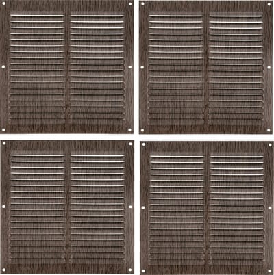 AMIG Ventilatierooster/muurrooster - 4x - 200 x 200mm - aluminium - wengehout look - schoepenrooster