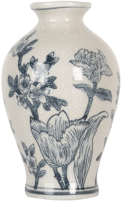 Clayre & Eef Vaas Ø 9x15 cm Wit Blauw Keramiek Bloemen