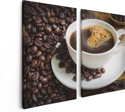 Artaza Canvas Schilderij Tweeluik Kopje Koffie Met Koffiebonen - 80x60 - Foto Op Canvas - Canvas Print